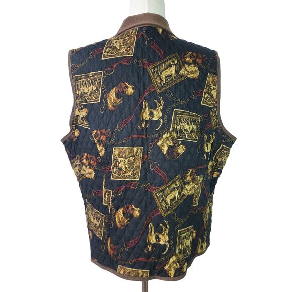 Stonebridge Brown Black Bird Dog Spaniel Quilted Vintage Button Front Vest XL - Picture 3 of 4